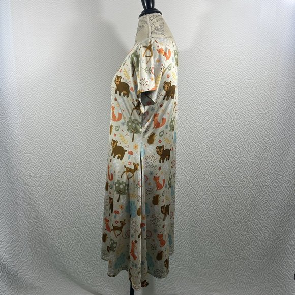 Colorful Whimsical Woodland Animals Pattern Cap Sleeve Dress Comfy Spring - Picture 6 of 11